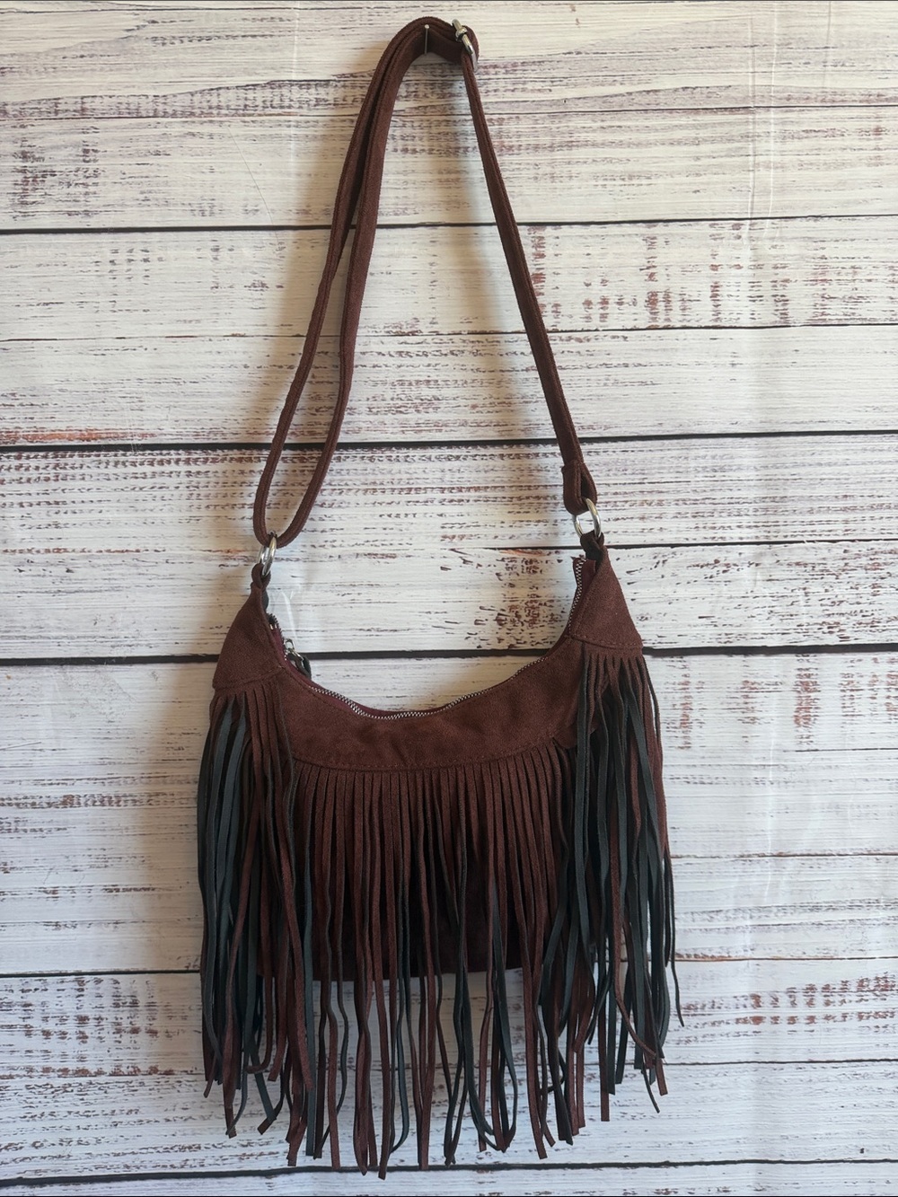 BOHEMIAN BOHO WESTERN FRNGE FAUX SUEDE ADJUSTABLE STRAP CROSSBODY BAG PURSE - Picture 3 of 8